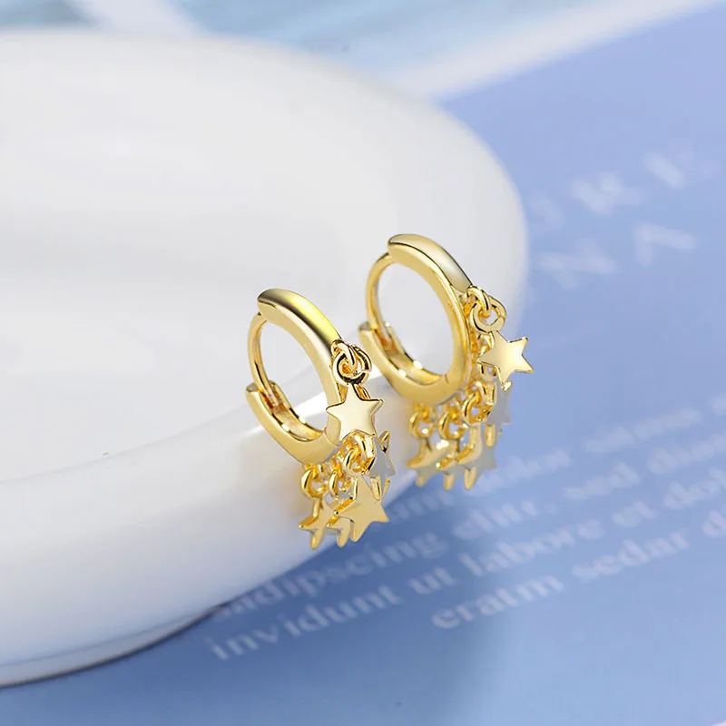 

Bohemia Ethnic Lovely Hoop Earrings With Small Pentagram Stars Golden Huggies Charming Creative Femal Earring Piercing Jewelry