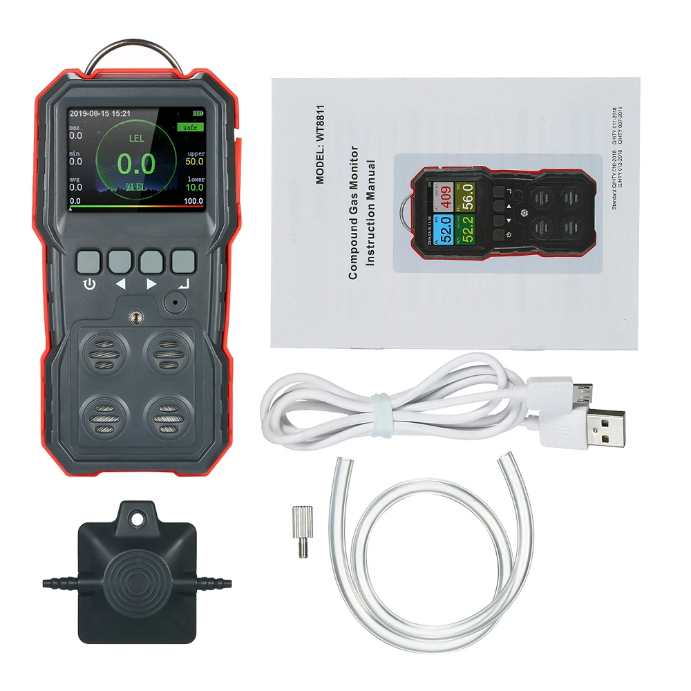 

Industrial Digital Handheld 4 in 1 Gas Carbon Monoxide Detector Oxygen Combustible Gas H2S Tester LCD Light Vibration Alarm