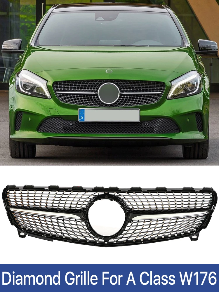 

Черная Серебристая решетка радиатора переднего бампера со стразами для Mercedes Benz A Class W177 A35 A180 A200 A250 A260 2013-2015 2016-2018