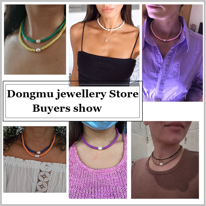 Женское Ожерелье из силикона с кулоном натурального жемчуга в богемном стиле