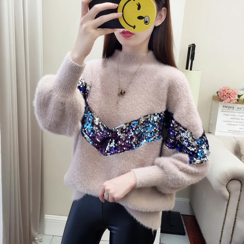 MUMUZI/женские свитера и пуловеры сезон зима-осень Повседневный свитер с пайетками