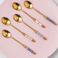 1pcs long handled stainless steel coffee spoon ice cream stirring spoon dessert spoon tea spoon for picnic kitchen accessories