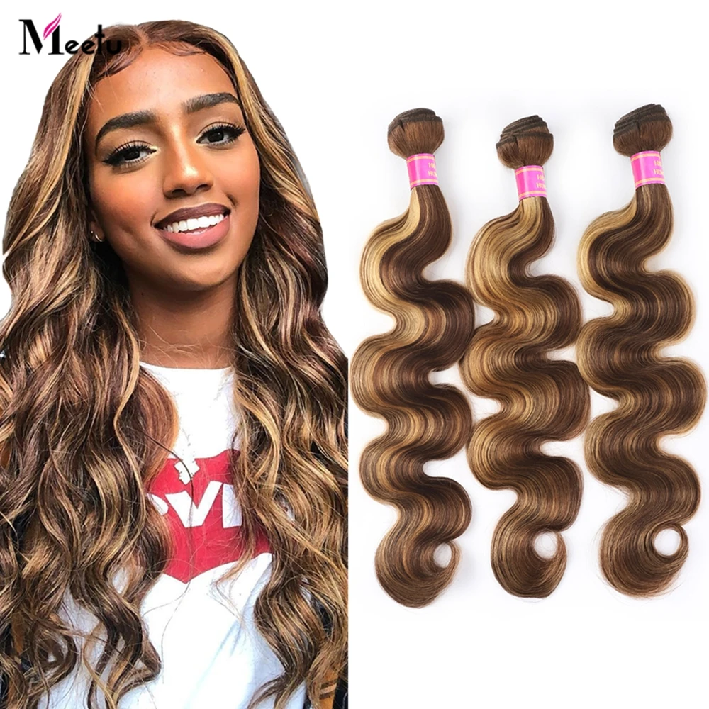 Meetu Выделите объемная волна 3 пряди Remy бразильские человеческие волосы P4/27