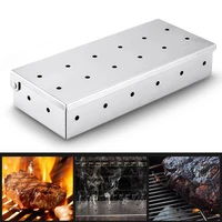 silver bbq smoker box wood chips for indoor outdoor charcoal gas barbecue grill meat infused flavor accessories smoker boxes
