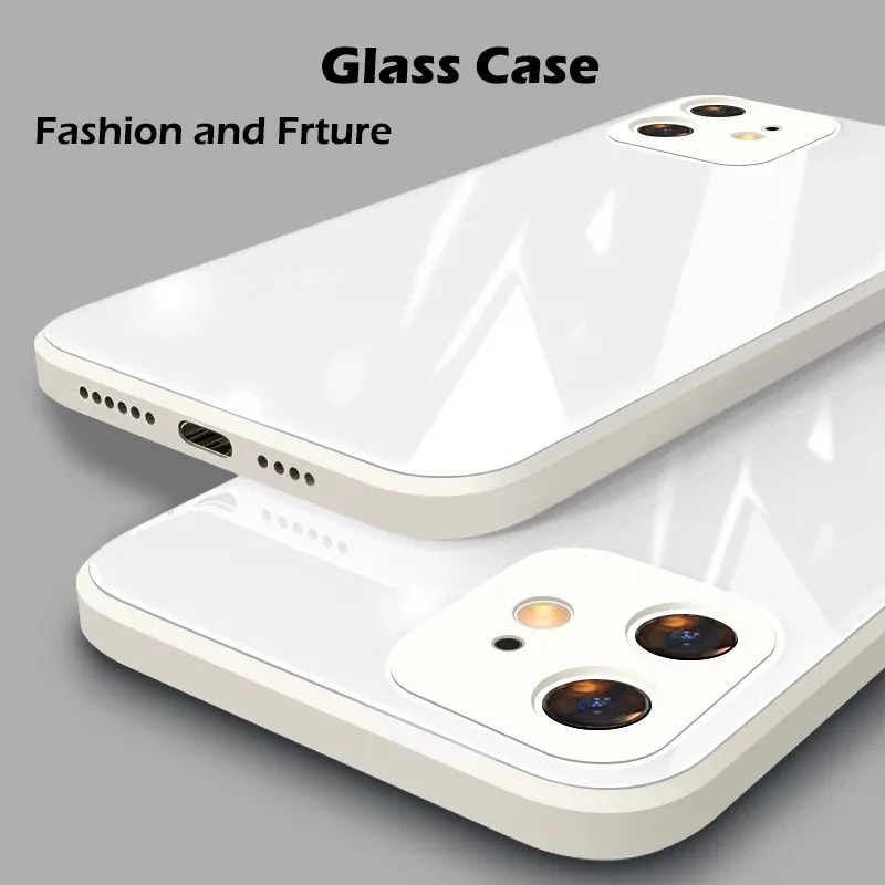 

Original Liquid Silicone Tempered Glass Case for iPhone 11 12 Pro Max 12Mini XS XR X 8 7 Plus SE 2020 Lens Protection Hard Cover