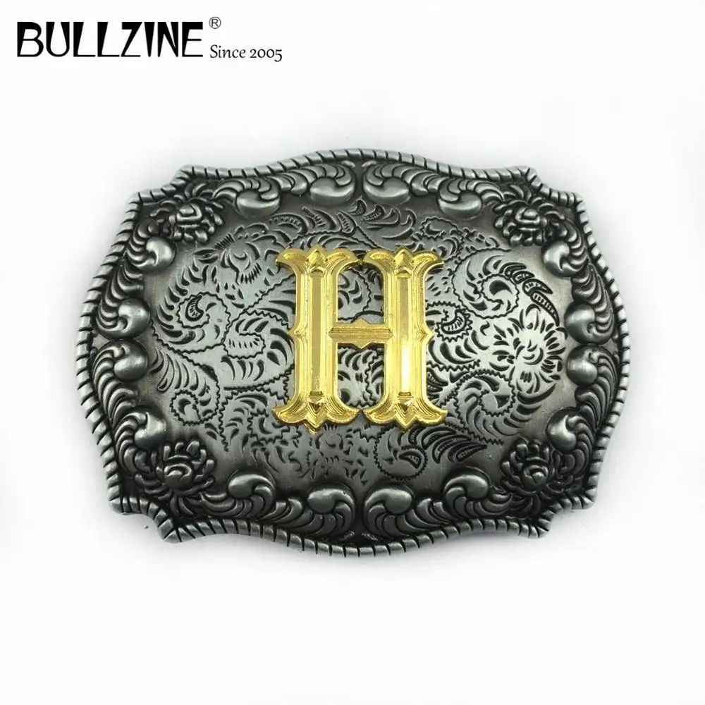 Пряжка ремня Bullzine с буквой H оловянной и золотистой отделкой FP 03687 подходит для