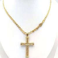 cross pendant solid gold filled charms lines fine 24 k link necklace curb chain christian diy jewelry factory god gift