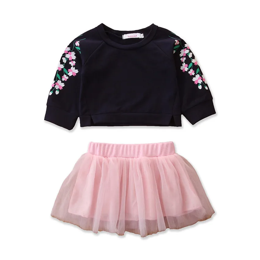 

2021 Spring Baby Outfits Infant Girls Clothing Set Fashion Flowers Long Sleeve Cotton T-shirt+Lace Skirt Newborn Clothes