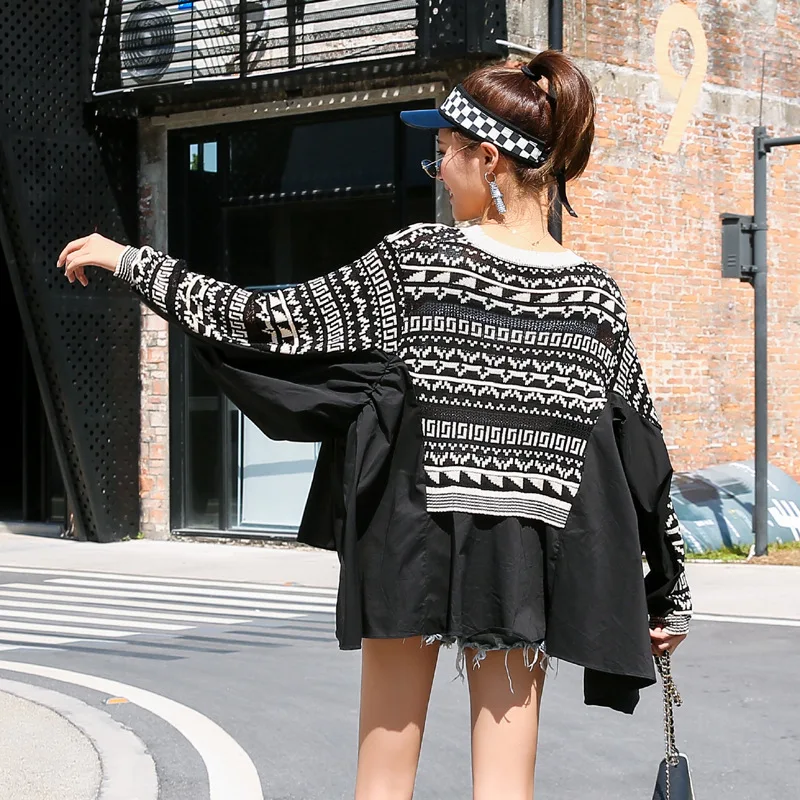 Женский трикотажный свитер QING MO черный с рукавами летучая мышь зима 2019 | Женская