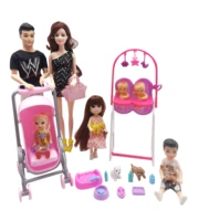 2021 11 5 multi joint activity couple extended family barbies doll accessories dad doll stroller children play house toys