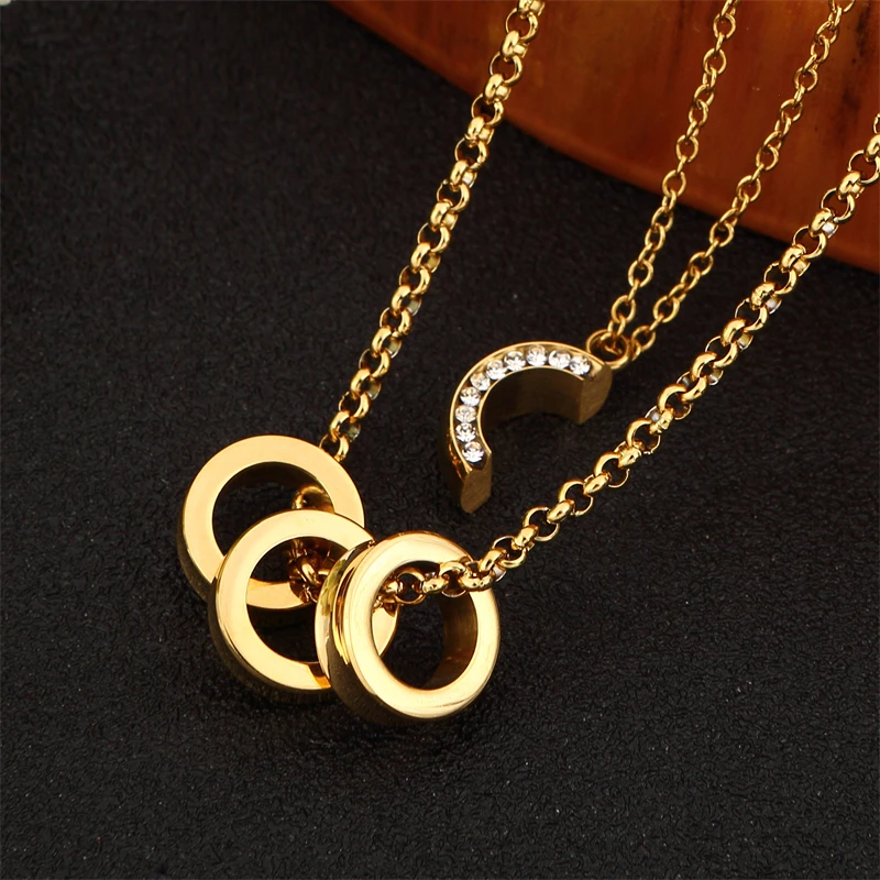 

2021 Stainless Steel 3 Circle Pendant Necklace Men And Women Chain Necklace Simple Birthday Wedding Bridesmaid Gift