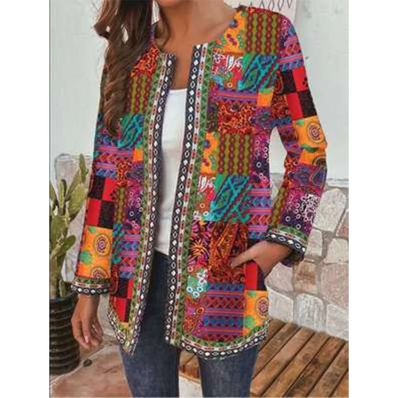 

Женская свободная куртка с цветочным принтом, с длинным рукавом