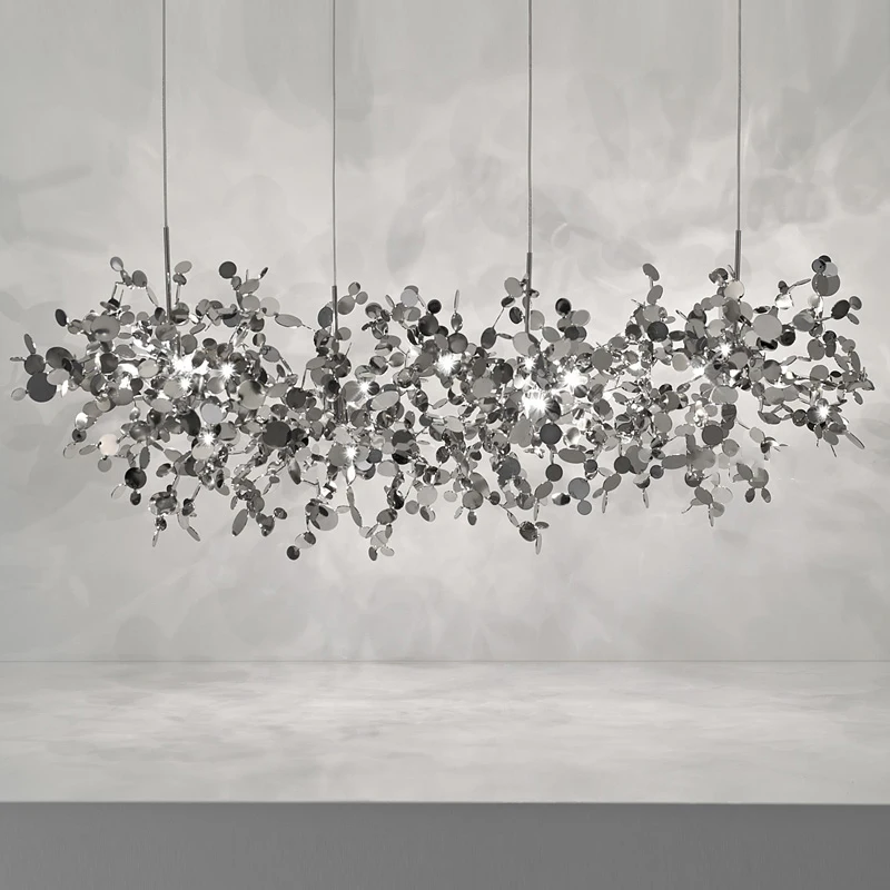 Argent освещение ручная работа нержавеющая сталь люстра с листьями лампа для
