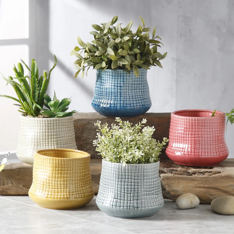 

Nordic Simple Creative Ice Cracked Ceramic Flowerpot With Round Mouth Without Tray Green Plant Potted Desktop Garden Decoration