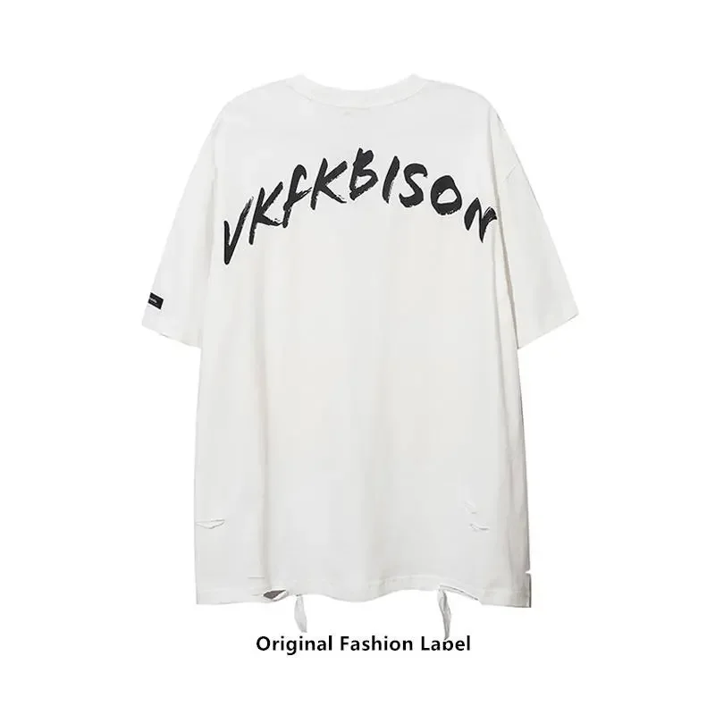 

Expression Design Graffiti Short T-Shirt Man Ins Trend Hole Short Sleeve Tees Hiphop Oversized Men'S Short- Sleeved Tee