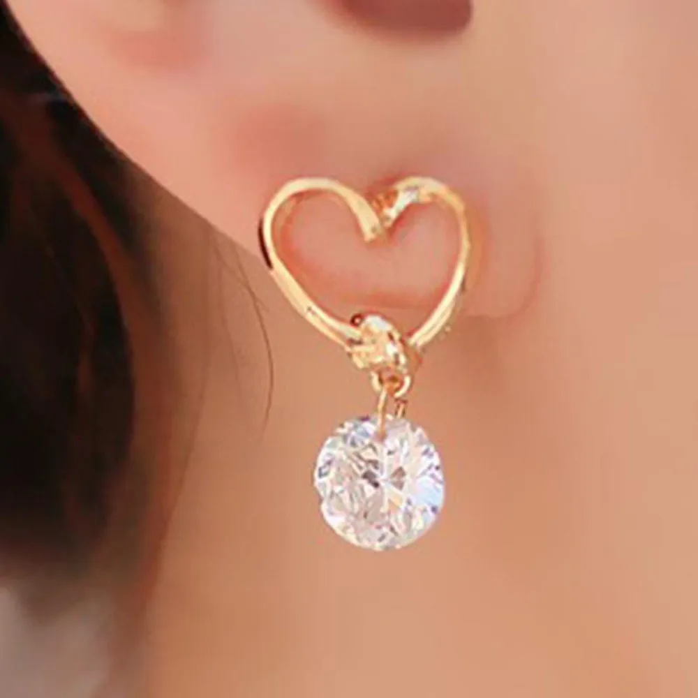 

New Women Fashion Heart Shaped Ear Pins Zircon Eardrop Crystal Diamond Earrings Zircon Сережки Необычные Boucle D’oreille Femme