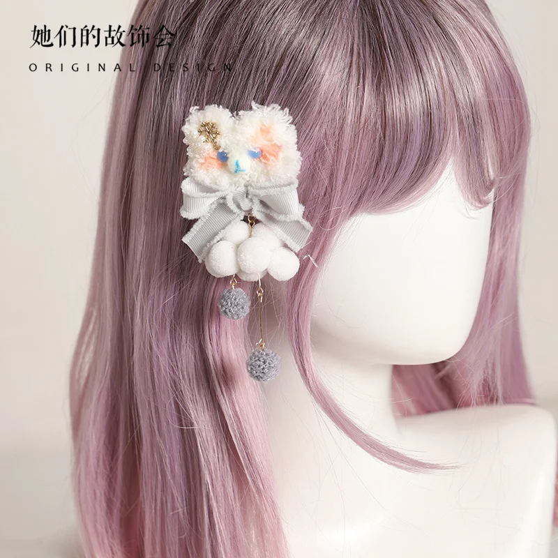 

Bear bangs hairpin female broken hair original hand-made bow headdress hairpin