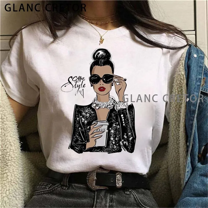 

Fashion Femme Cute Tops Streetwear White O-neck T-shirts New Women T Shirt Casual Cartoon Printed Shirts