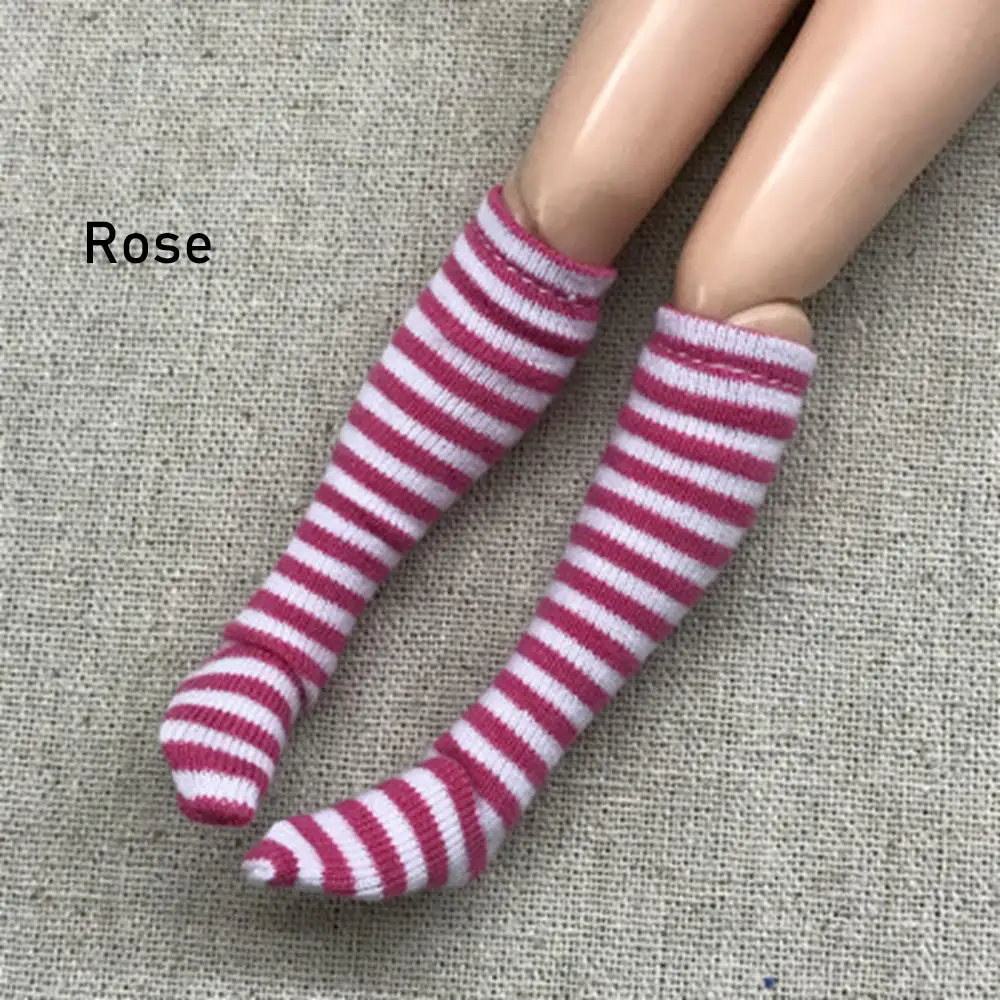 rose 1 пара модных носков в полоску для 1/6, кукольный чулок для маленьких девочек, рождественский подарок, игрушки, сделай сам, кукольная одежда, аксессуары, Декор - Цвет: rose