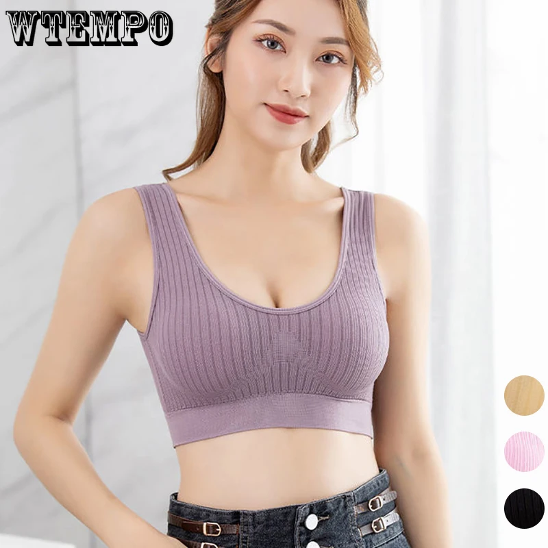 

Sports Bras Women Push Up Bra Tube Tops Seamless Plus Size Underwear Wide Straps Wireless Soft Cotton Fitness Running Vest Top