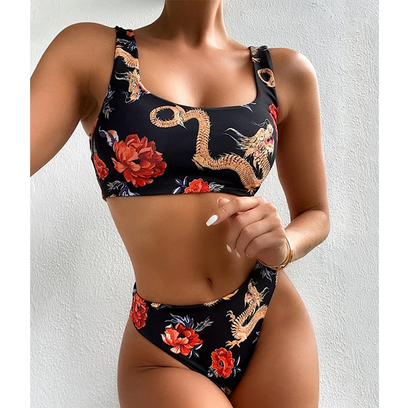 Misswim цветочный принт Дракон высокая Талия бикини 2020 женский купальник комплект