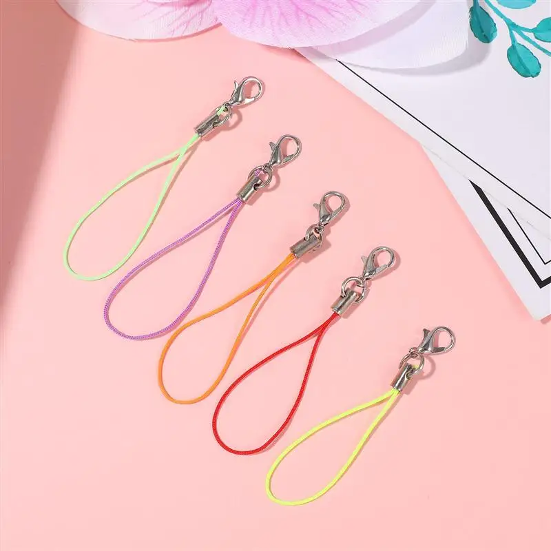 

UKCOCO 100pcs Cell Phone Charm Straps Lobster Clasp Cords Mobile Phone Lanyards Keychain DIY Accessories (Assorted Color)