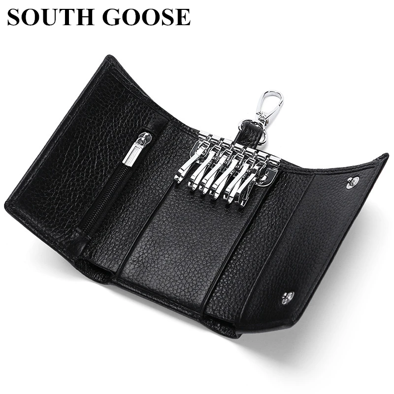 SOUTH GOOSE Genuine Leather Key Wallet Multifunction Keys Organizer Men Card Keychain Cover Women Housekeeper Case Coin Purses