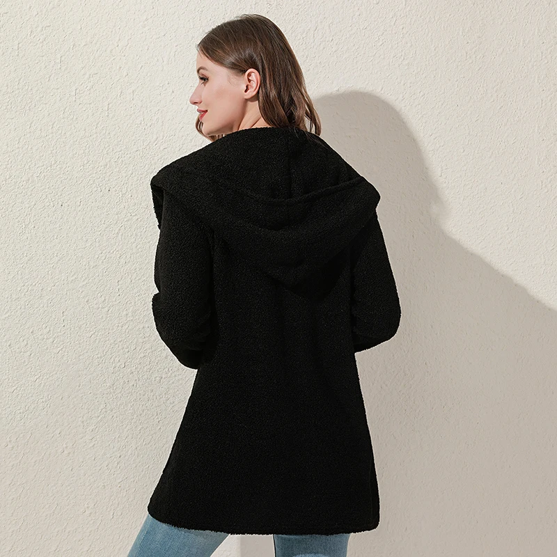 2020 Женские флисовые толстовки с капюшоном на молнии однотонные карманами пальто