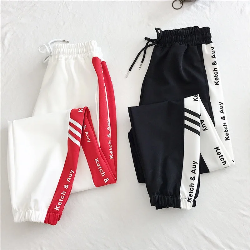 

Black Harem Pants Women Plus Size 5XL Letter Print Striped Hip Hop Pants Korean Style Harajuku Trousers Mujer Pantalones