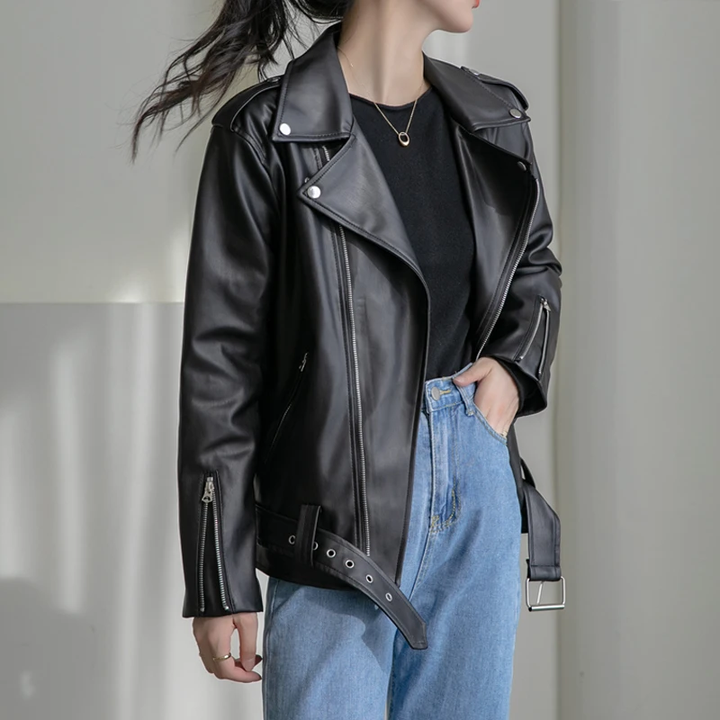 FTLZZ осенняя куртка из искусственной кожи женская новая черная мотоциклетная с