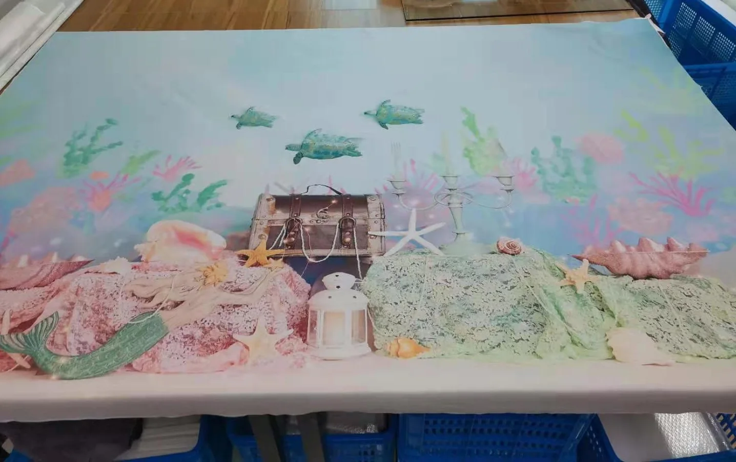 

Little Mermaid Theme Cake Smash Photography Backdrops Vinyl Baby Birthday Party Fish Under Sea Photo Background Photo Studio