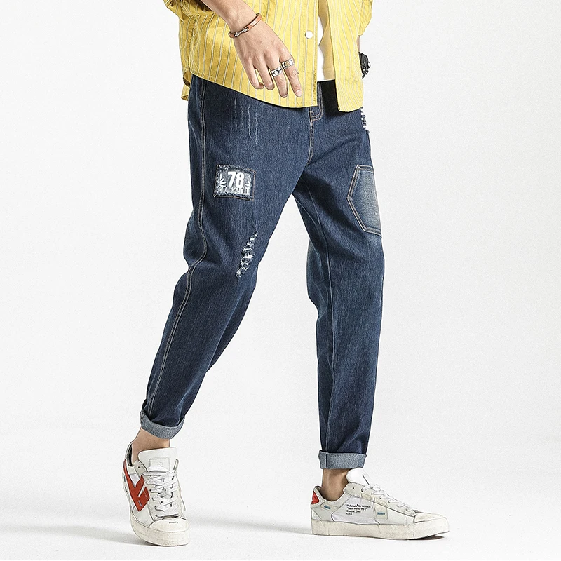 Новинка 2020 летние мужские рваные джинсы длиной до щиколотки уличная одежда штаны