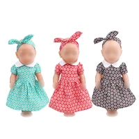 43 cm baby dolls dress newborn printed dress headband baby toys skirt fit american 18 inch girls doll f518
