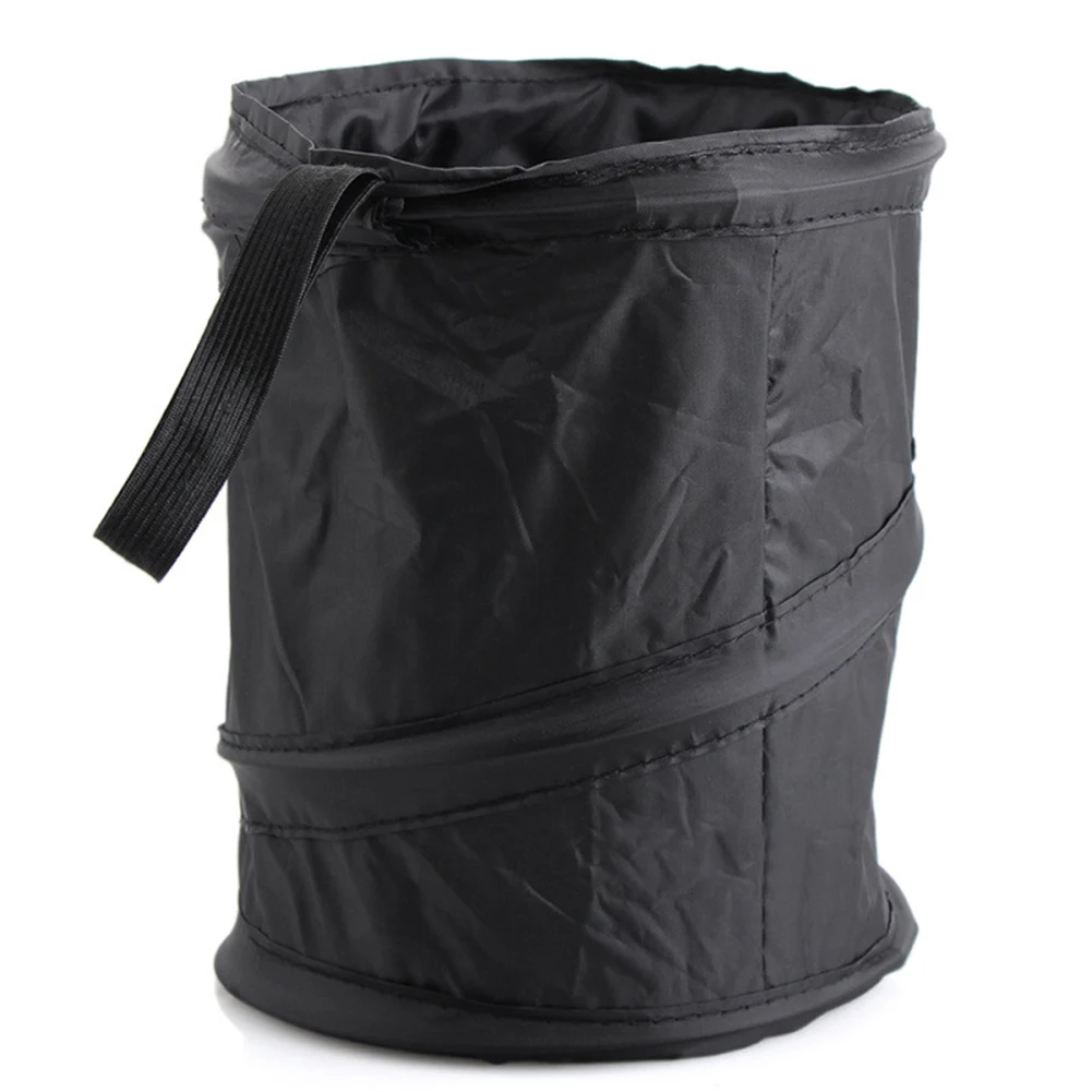 

Car Foldable Trash Can Hanging Bag Seat Back Storage Bag Black Oxford Bin Round Storage Basket Car Interior Organizer Accessory