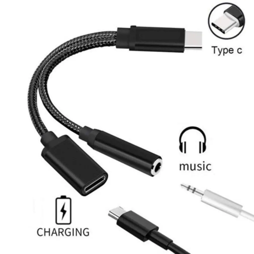 2-в-1 USB-C Тип C к 3 5 мм разъему AUX аудио кабель зарядный адаптер для наушников |
