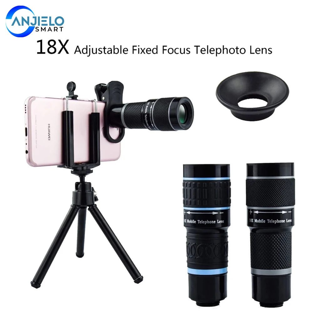 

Anjielosmaet 18X Telescope Zoom Mobile Phone Lens for iPhone Samsung Smartphones Universal clip Telefon Camera Lens with tripod