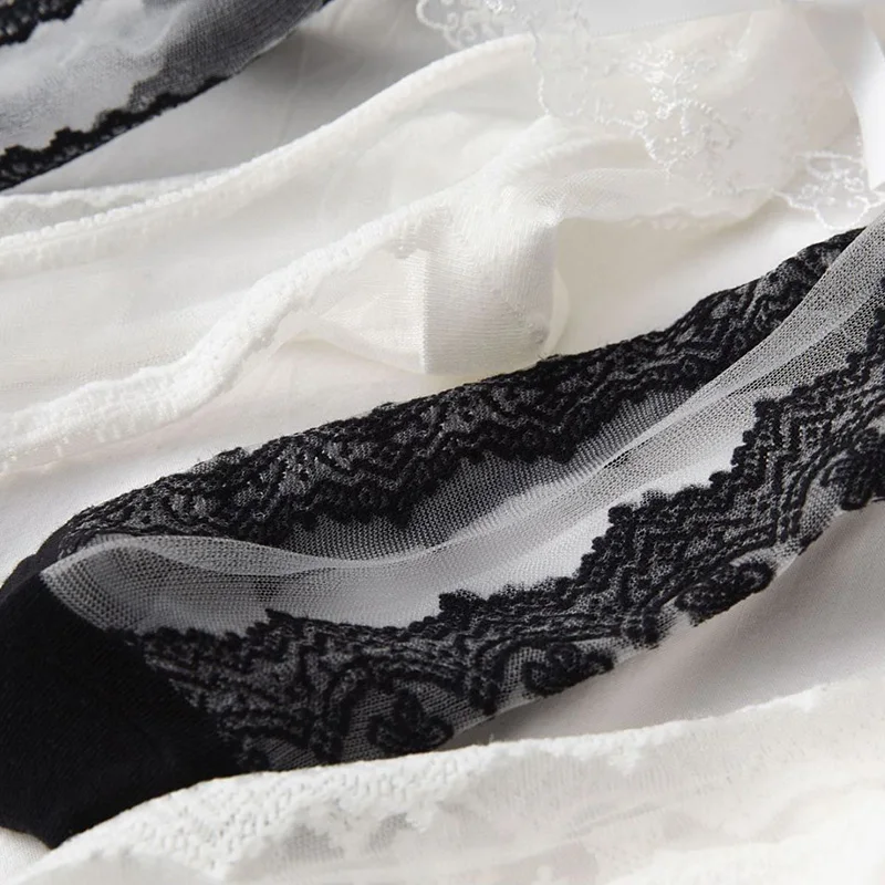 

Women JK Stockings Japanese Lolita Lace Print Thin Transparent Breathable Glass Socks Court Style Summer Sweet Soft Girl Fairy