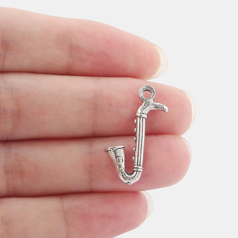 

40PCS Charms Saxophone Instrument Music 28.5*18mm Antique Silver Color Pendants for Jewelry Making DIY bracelet necklace Finding