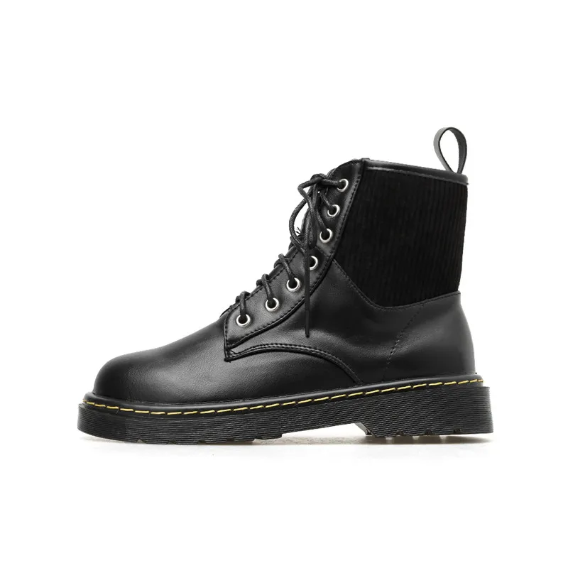 Женские ботинки в готическом стиле YMECHIC черные на шнуровке с вязаным шитьем