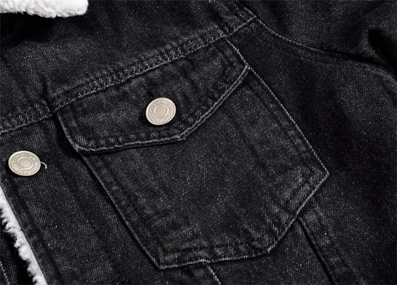 Мужская джинсовая куртка с меховым воротником Повседневная Теплая Флисовая