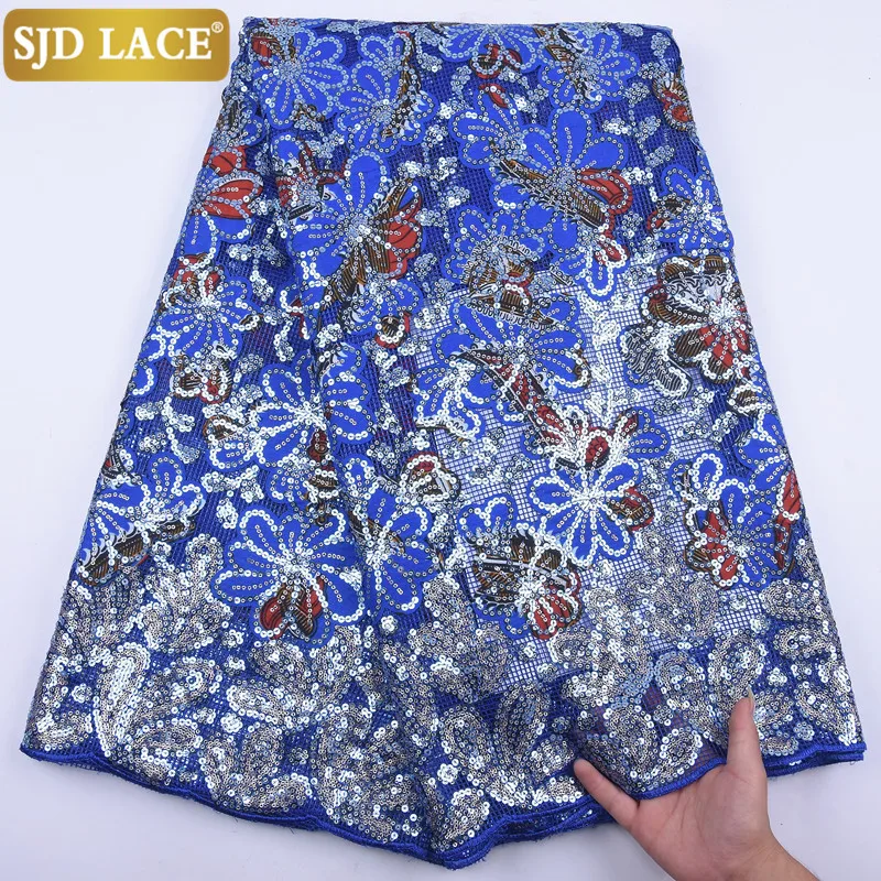 

SJD LACE African Lace Fabric With Sequins French Mesh Laces Fabric Sewing Colorful Wax For High Quality Wedding Party DressA2114