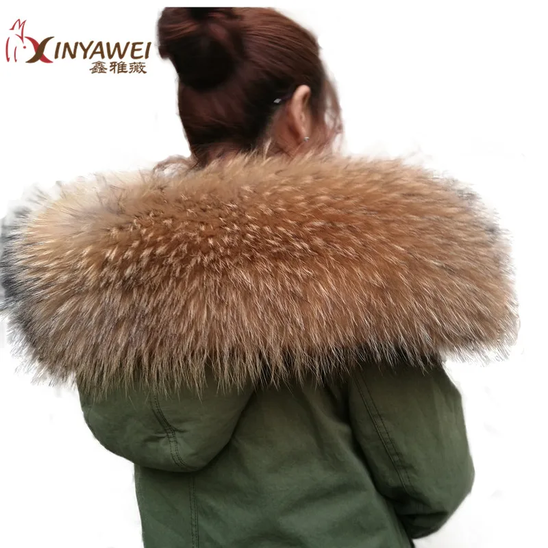 100% натуральный меховой воротник для парки пальто роскошный Теплый енот шарф