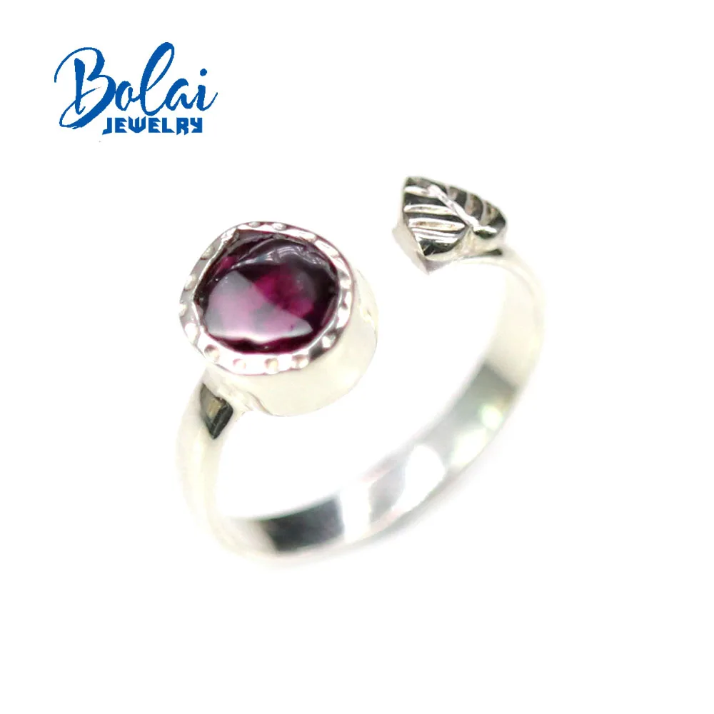 

bolaijewelry,Handmade natural garnet rhodolite rough ring, 925 sterling silver simple adjustable design ring for ladies