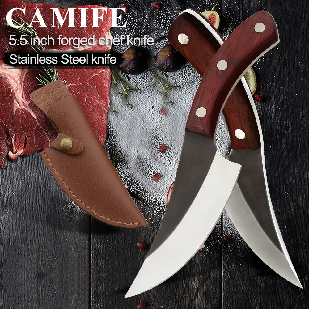 CAMIFE кованый нож 5 дюйма для обвалки кемпинга сербский ручной работы полностью Tang