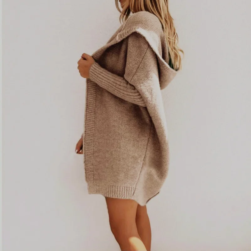 FORERUN кардиган с капюшоном вязаный большой длинный свитер однотонный длинным