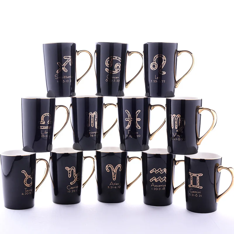 Twelve constellation ceramic mug office personalized coffee cup with lid spoon gift box set couple cups good | Дом и сад