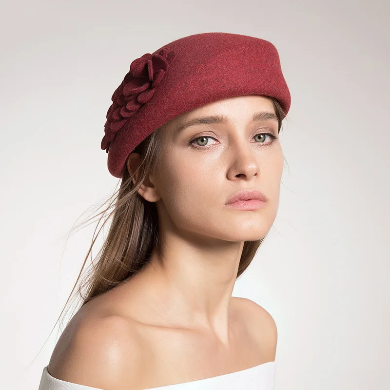 Элегантная женская чистая шерсть цветок черная шляпа винтажное платье в