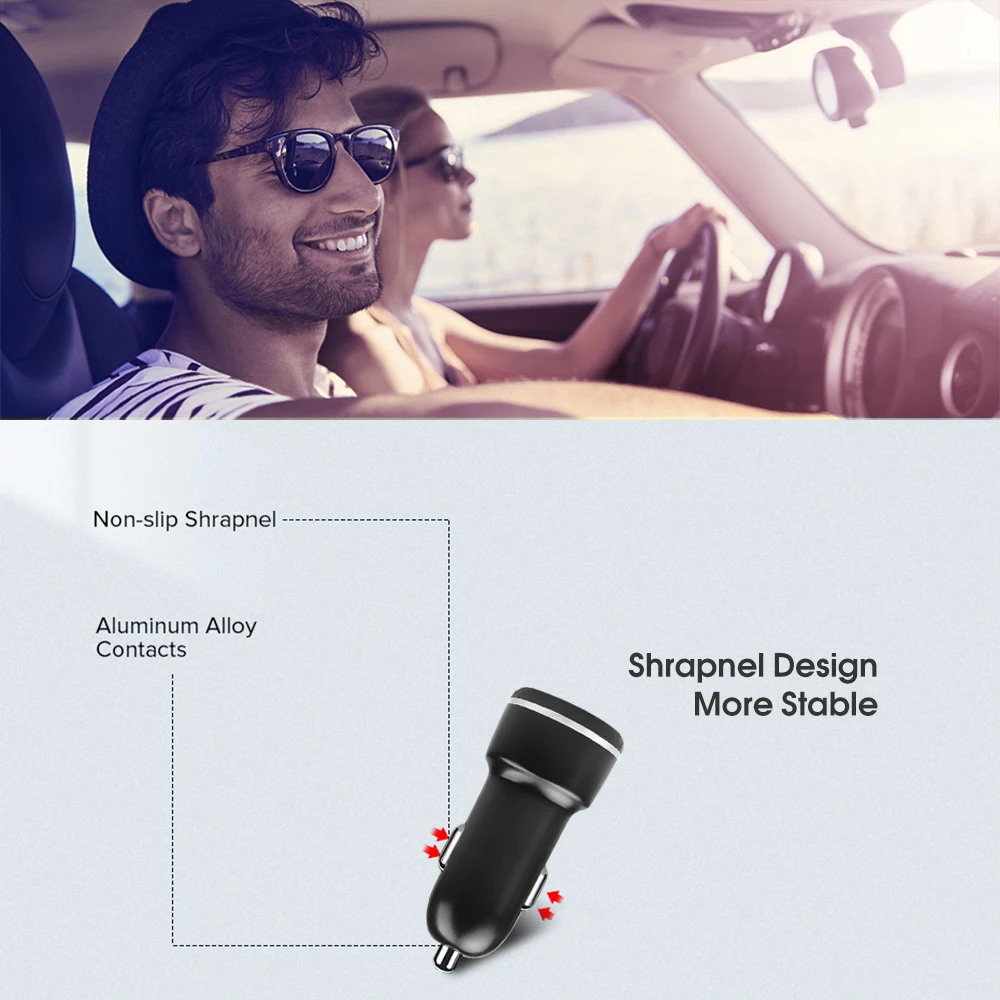 Зарядное устройство QC3.0 Тип C + USB два порта Aux автомобильное зарядное в