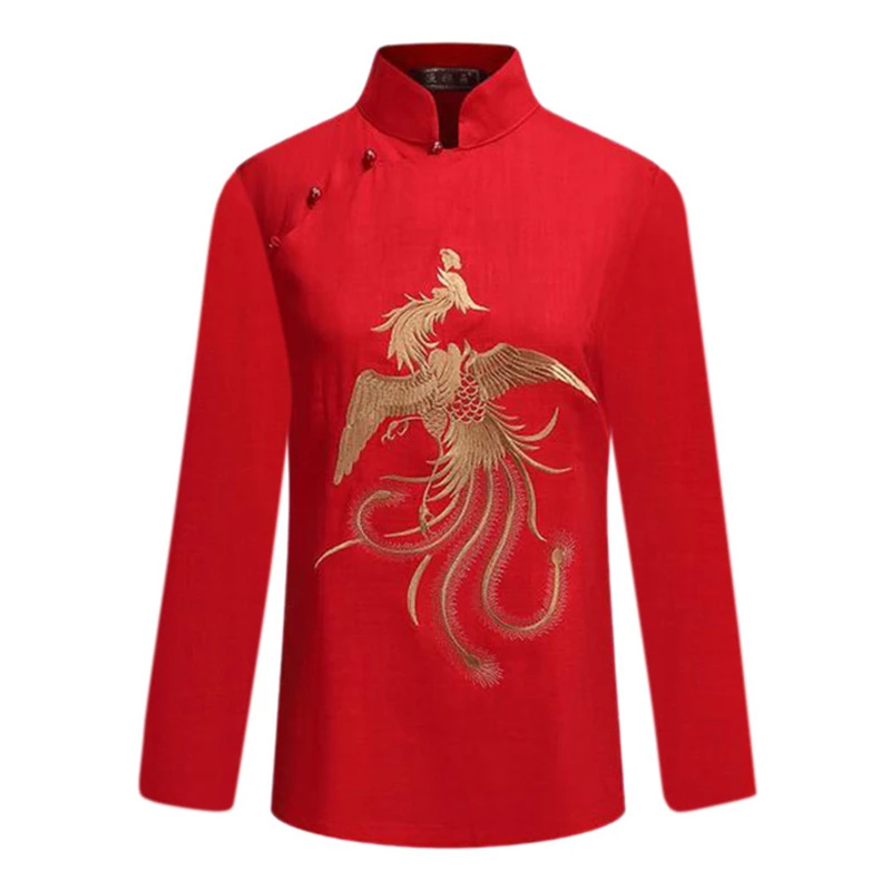 Grandparents golden wedding birthday party couple Tang suit long-sleeved chinese top shirt red dragon and Phoenix clothes | Тематическая