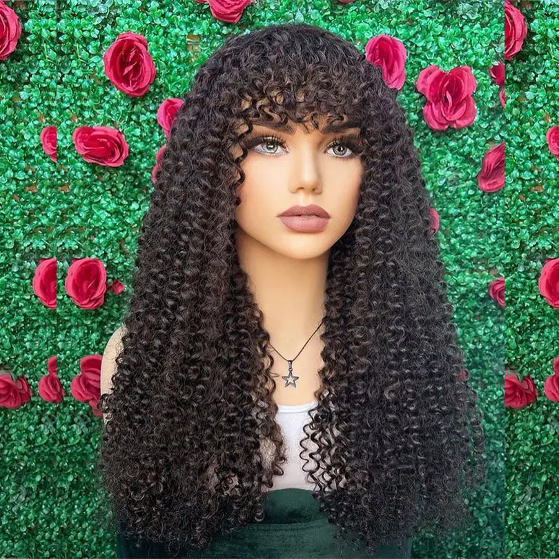 

Kinky Curly Wig with Bang O Scalp Top Full Machine Made Human Hair Wigs with Bang Kinky Curly For Women 26"